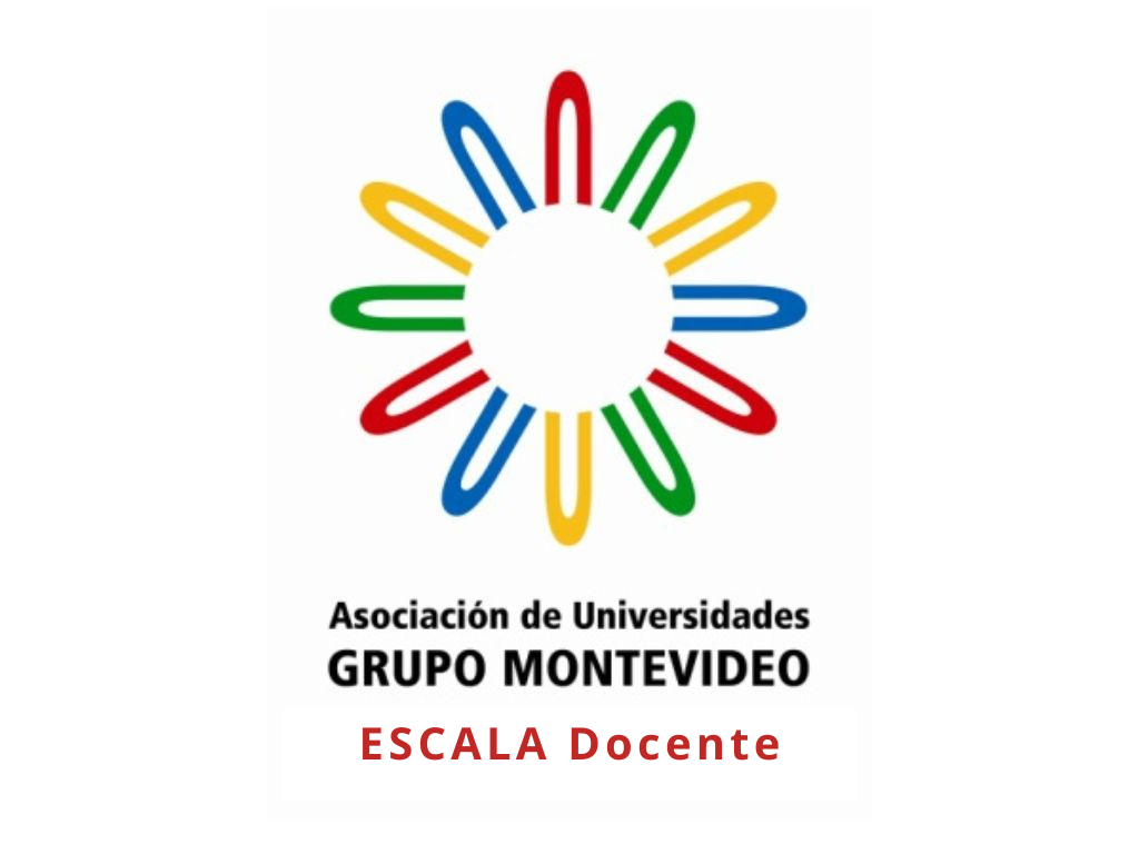 Logo de la Asociación de universidades del Grupo Montevideo. seguido de el texto: ESCALA Docente en color rojo