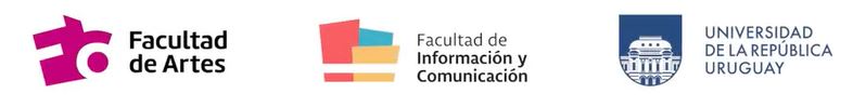 de izquierda a derecha aparece el logo de la Facultad de Artes seguido del de la Facultad de Información y Comunicación y luego el de la Universidad de la República.